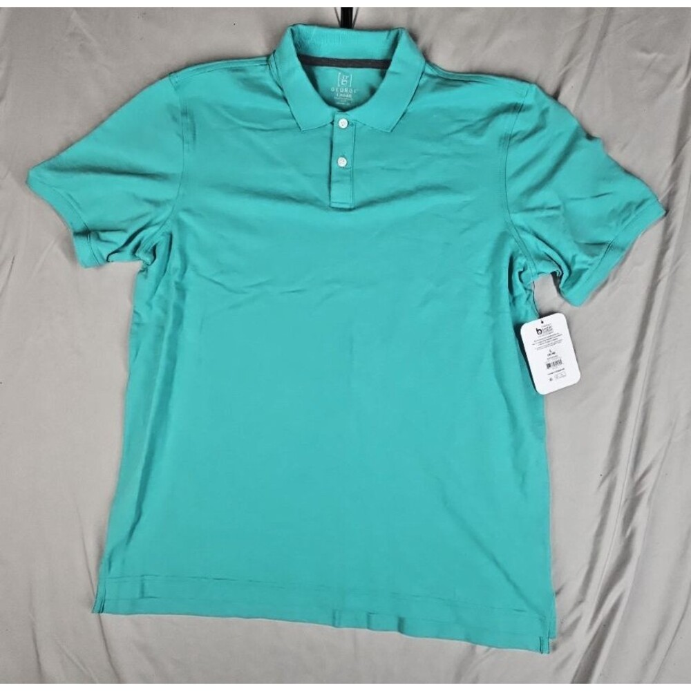Polo Shirt Green Short Sleeve Collared 2 Button Mens Large 42-44  George NWT